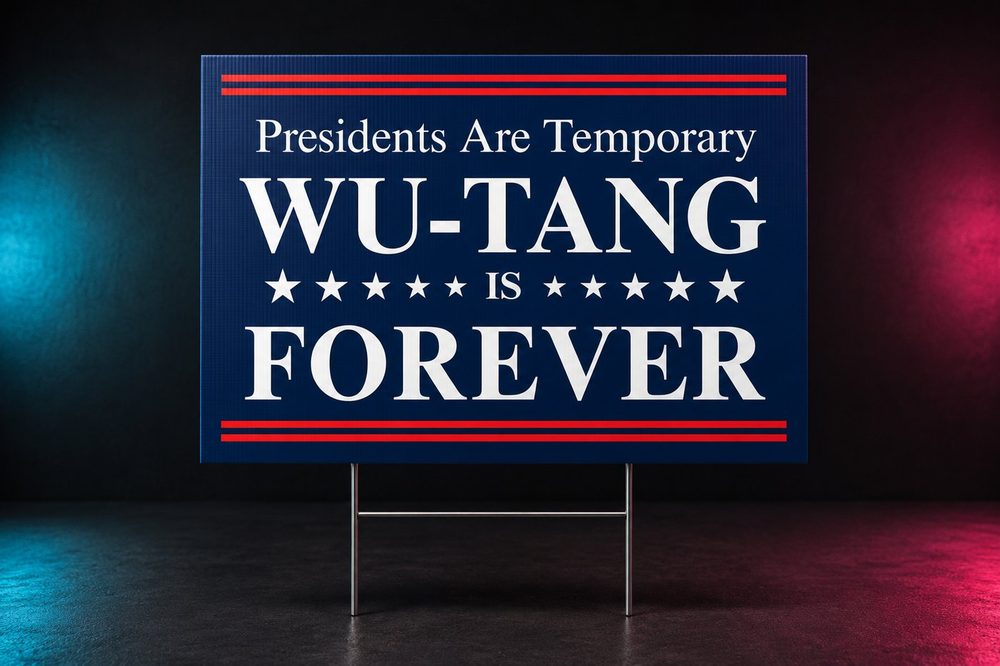 Presidents Are Temporary, Wu-Tang Is Forever novelty yard sign.