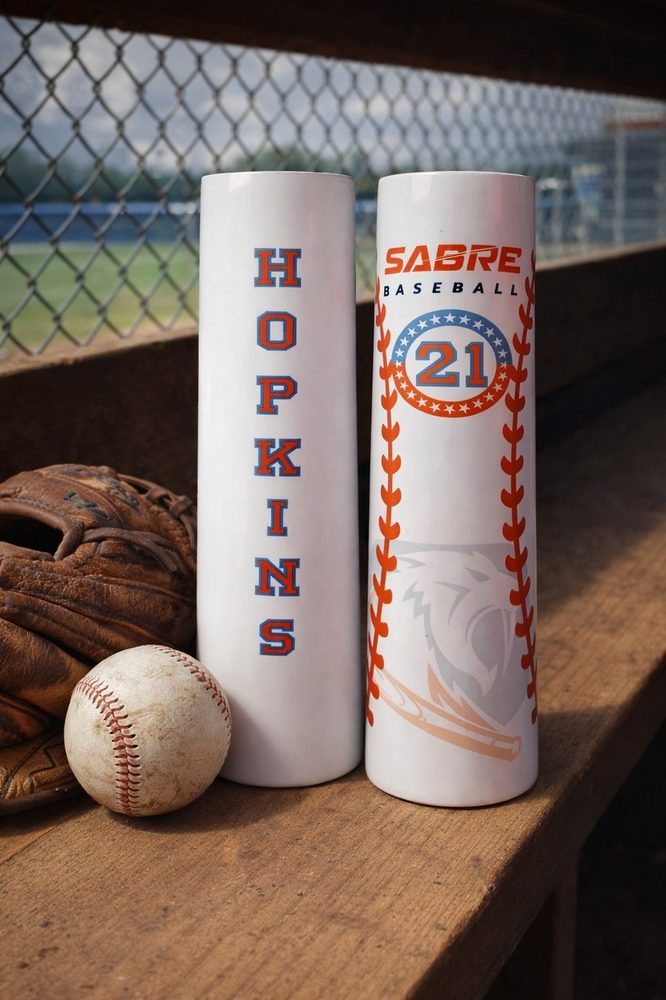 Hopkins Sabre Baseball number 21 custom tumblers.