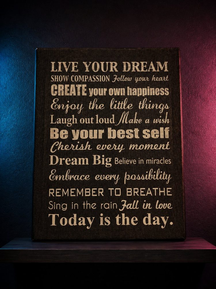 Dark wood Live Your Dream inspirational typography wall sign.