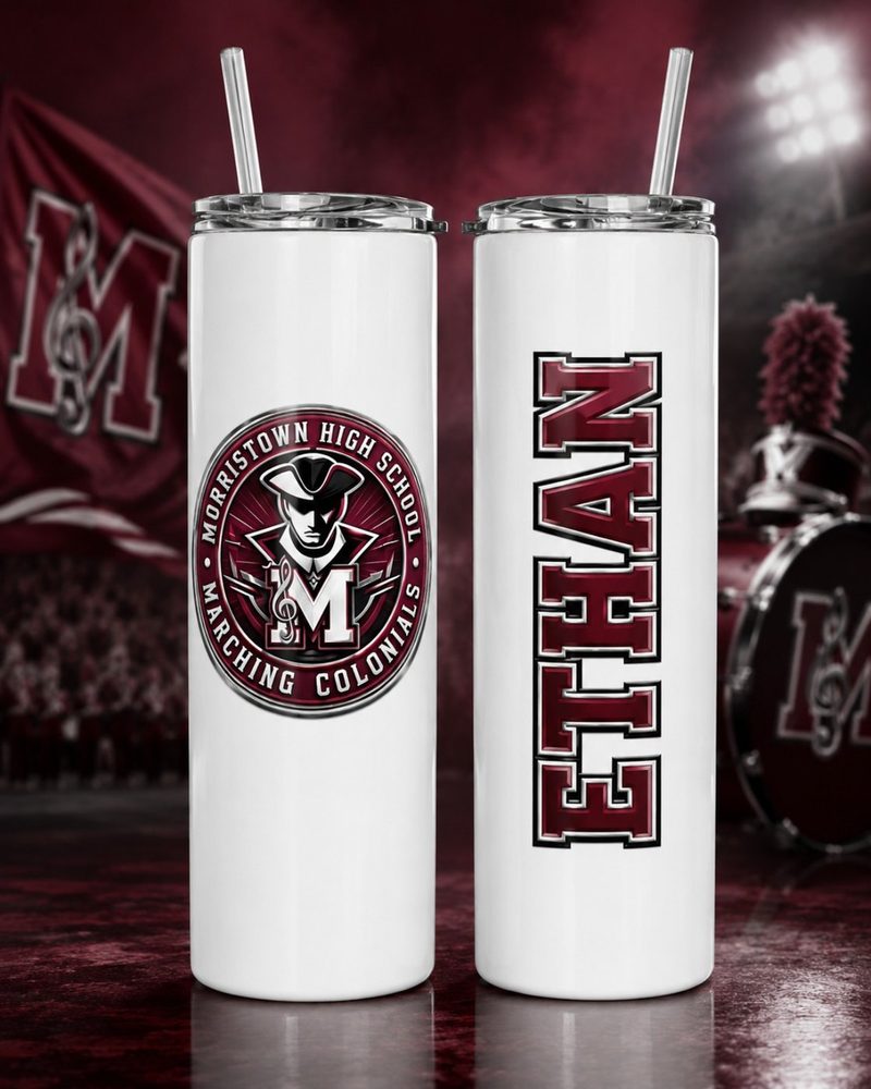 Morristown High School Marching Colonials and Ethan custom tumblers.