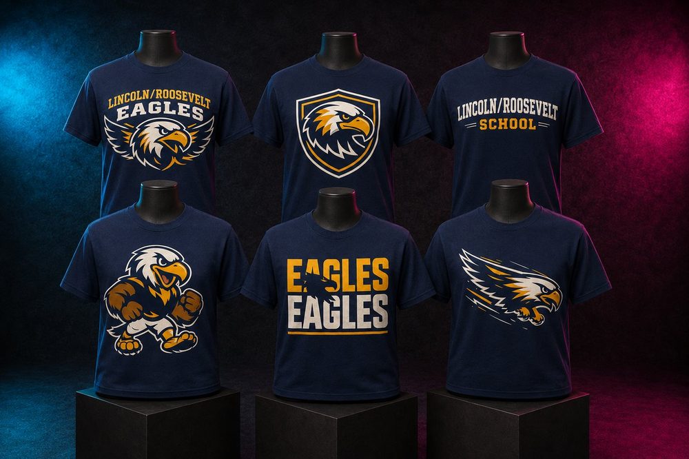 Custom team spirit t-shirts and sweatshirts — Eagles school collection — printed by Roxbury Custom Vinyl for local Morris County schools and sports programs.