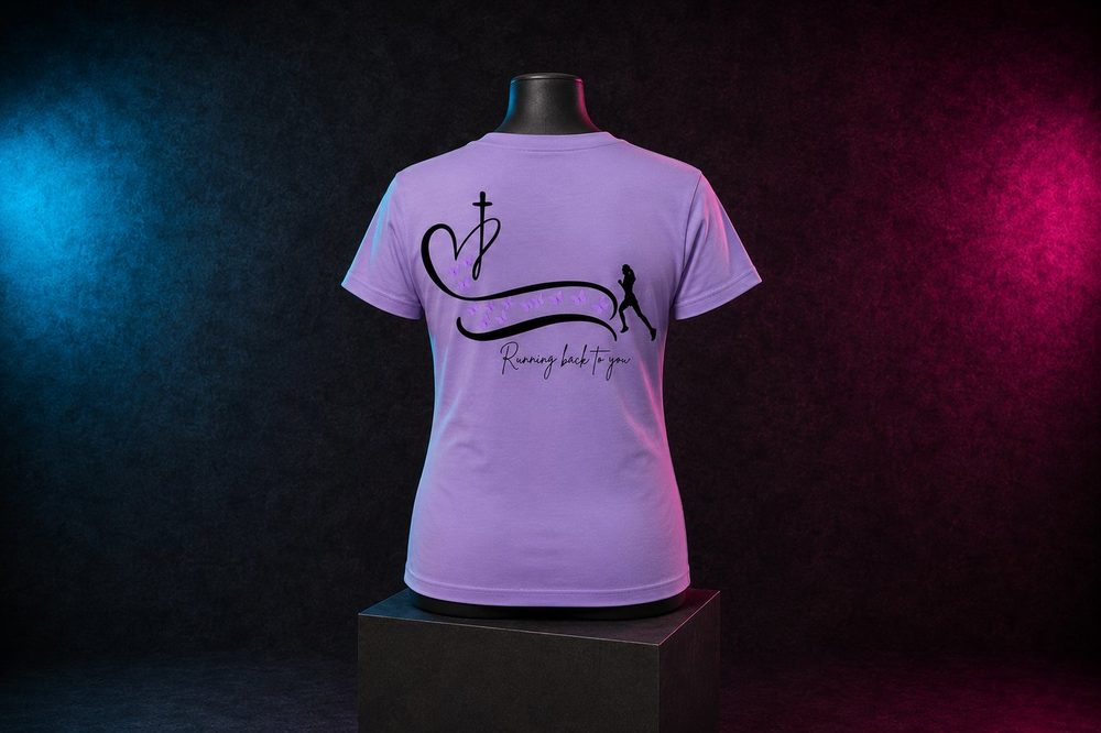A Christian faith-based custom t-shirt design — Faith running shirt — printed by Roxbury Custom Vinyl in Roxbury, NJ.