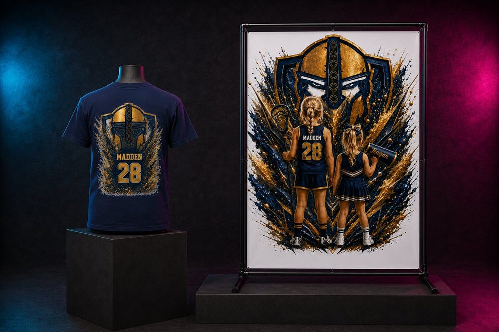A personalized custom gift item — Madden and Teagan banner and shirt — made by Roxbury Custom Vinyl in Roxbury, NJ.