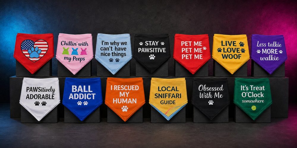 A custom pet-themed or humorous t-shirt design — Pet bandanas collection 1 — printed by Roxbury Custom Vinyl in Roxbury, NJ.