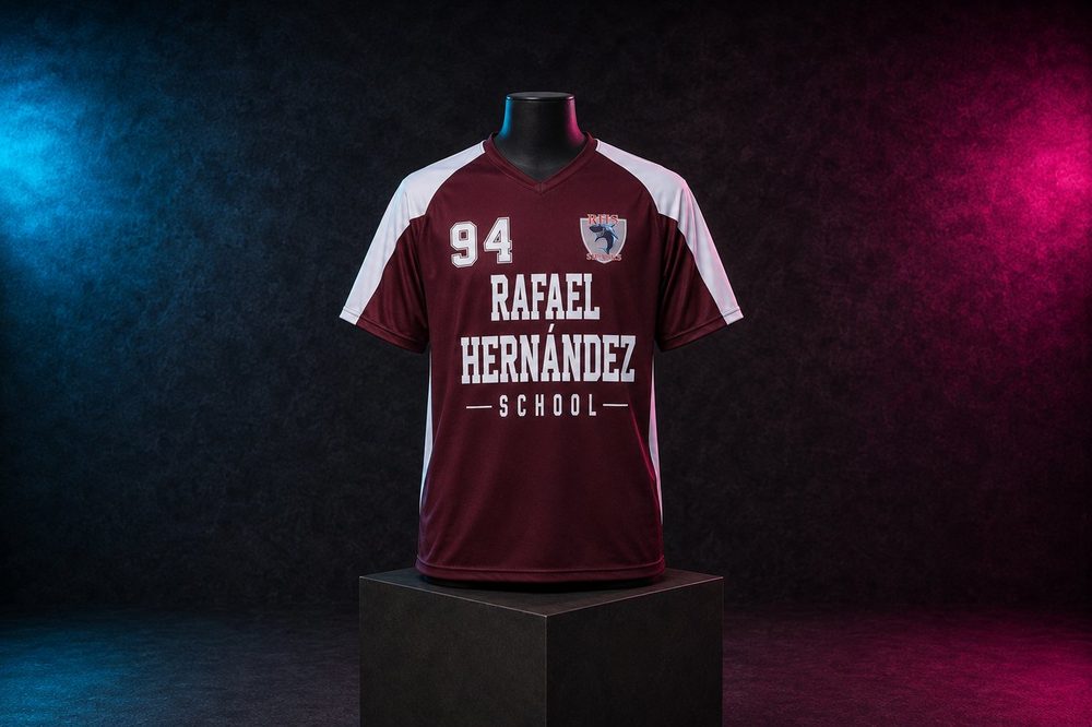 Custom team spirit t-shirts and sweatshirts — Rafael Hernandez jersey — printed by Roxbury Custom Vinyl for local Morris County schools and sports programs.