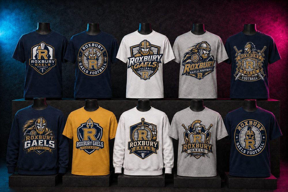 Custom team spirit t-shirts and sweatshirts — Roxbury football collection 1 — printed by Roxbury Custom Vinyl for local Morris County schools and sports programs.