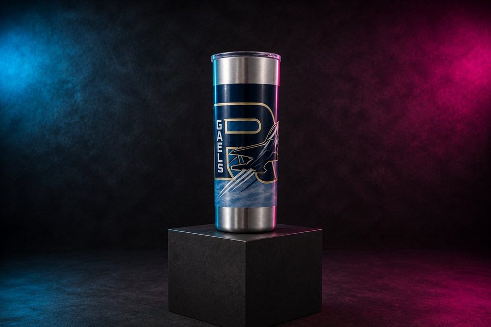 Custom sublimation-printed drinkware — Roxbury Gaels tumbler — made by Roxbury Custom Vinyl in Roxbury, NJ.