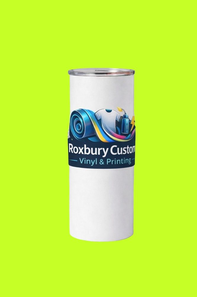Roxbury Custom Vinyl and Printing branded tumbler.