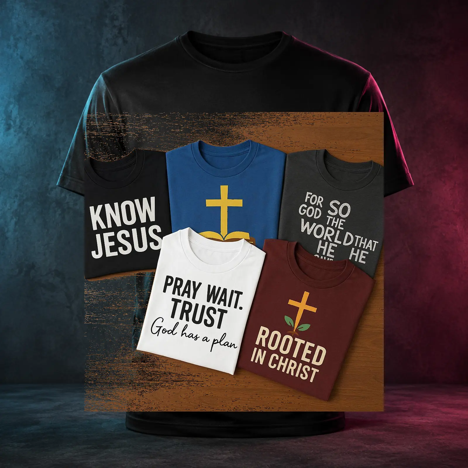 Custom printed shirts with faith based artwork