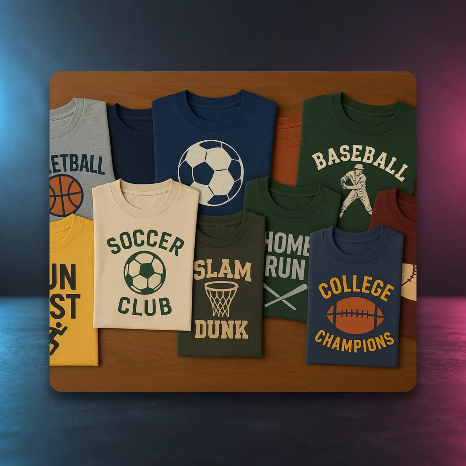 Custom sports shirts and bags display
